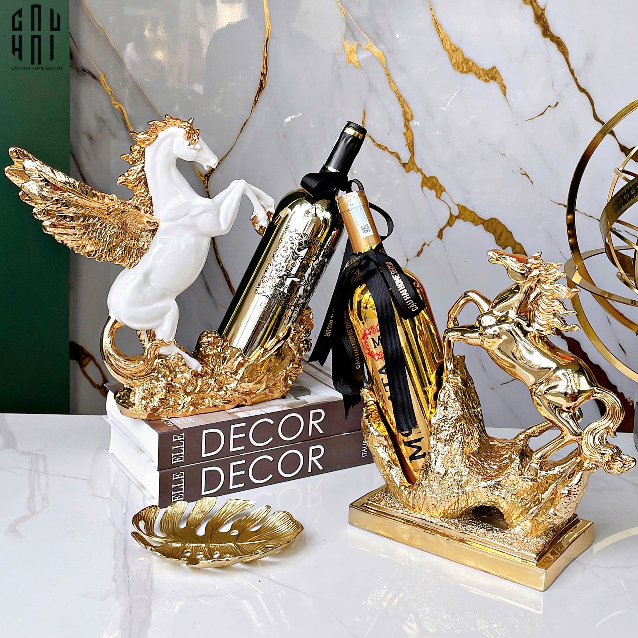 Maison Couture - Tượng Ngựa Bằng Đồng Đá Flotite Green - Brasson Équestre Cheval Émeraude 20x40-TƯỢNG TRANG TRÍ-CẬU HAI HOME DECOR