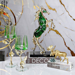 Maison Couture - Tượng Ngựa Bằng Đồng Đá Flotite Green - Brasson Équestre Cheval Émeraude 20x40-TƯỢNG TRANG TRÍ-CẬU HAI HOME DECOR