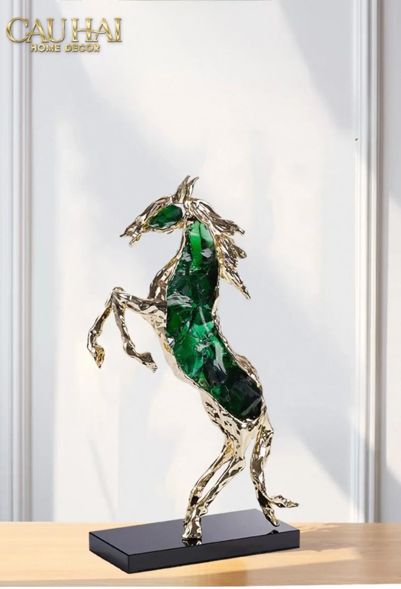Maison Couture - Tượng Ngựa Bằng Đồng Đá Flotite Green - Brasson Équestre Cheval Émeraude 20x40-TƯỢNG TRANG TRÍ-CẬU HAI HOME DECOR