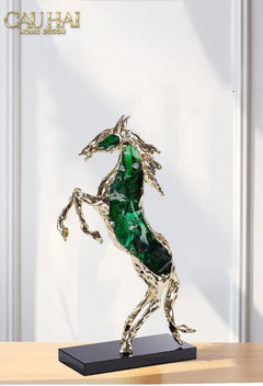 Maison Couture - Tượng Ngựa Bằng Đồng Đá Flotite Green - Brasson Équestre Cheval Émeraude 20x40-TƯỢNG TRANG TRÍ-CẬU HAI HOME DECOR