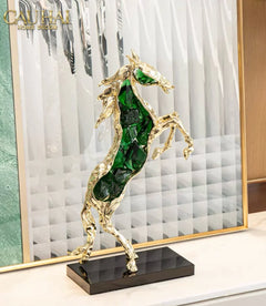 Maison Couture - Tượng Ngựa Bằng Đồng Đá Flotite Green - Brasson Équestre Cheval Émeraude 20x40-TƯỢNG TRANG TRÍ-CẬU HAI HOME DECOR