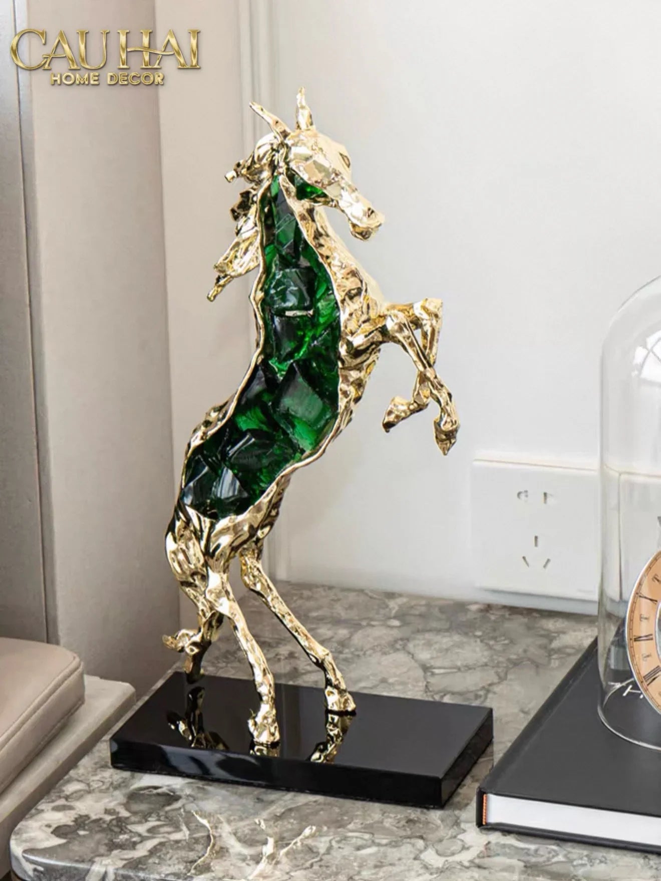 Maison Couture - Tượng Ngựa Bằng Đồng Đá Flotite Green - Brasson Équestre Cheval Émeraude 20x40-TƯỢNG TRANG TRÍ-CẬU HAI HOME DECOR