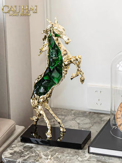 Maison Couture - Tượng Ngựa Bằng Đồng Đá Flotite Green - Brasson Équestre Cheval Émeraude 20x40-TƯỢNG TRANG TRÍ-CẬU HAI HOME DECOR