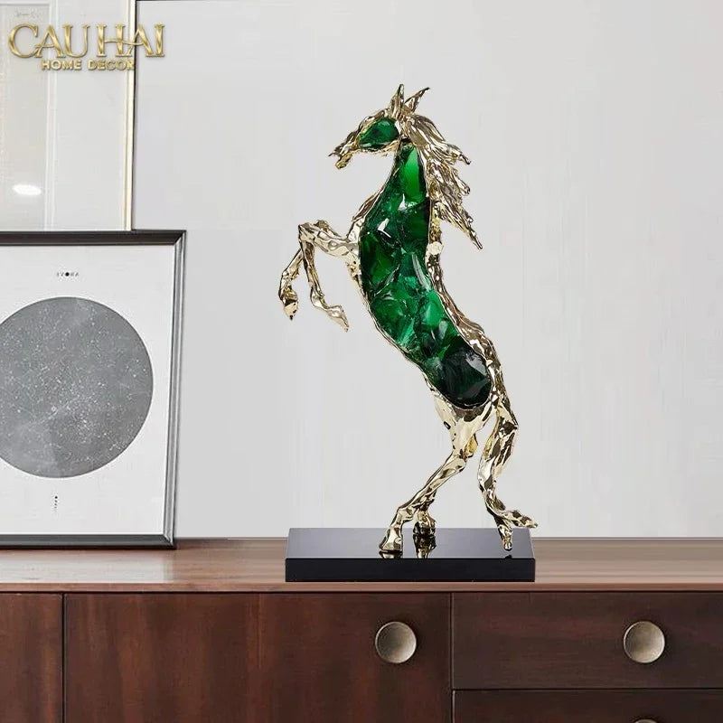 Maison Couture - Tượng Ngựa Bằng Đồng Đá Flotite Green - Brasson Équestre Cheval Émeraude 20x40-TƯỢNG TRANG TRÍ-CẬU HAI HOME DECOR