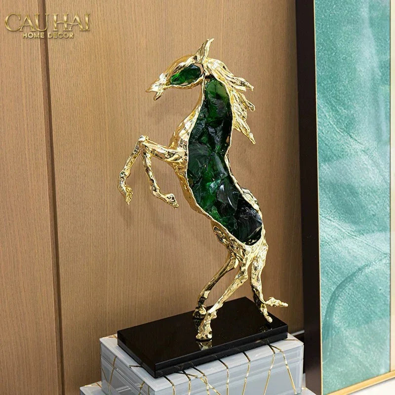Maison Couture - Tượng Ngựa Bằng Đồng Đá Flotite Green - Brasson Équestre Cheval Émeraude 20x40-TƯỢNG TRANG TRÍ-CẬU HAI HOME DECOR