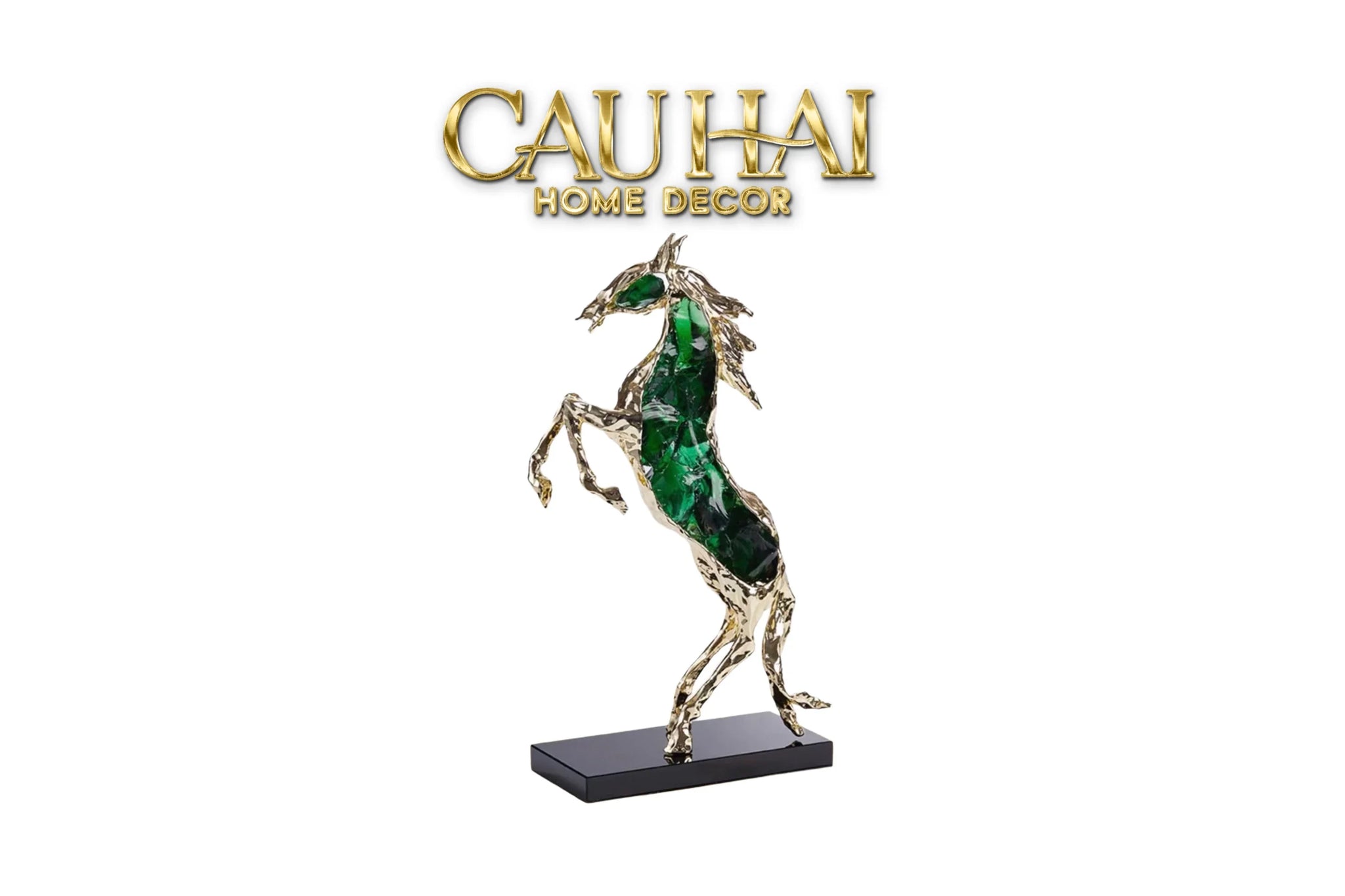 Maison Couture - Tượng Ngựa Bằng Đồng Đá Flotite Green - Brasson Équestre Cheval Émeraude 20x40-TƯỢNG TRANG TRÍ-CẬU HAI HOME DECOR