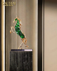 Maison Couture - Tượng Ngựa Bằng Đồng Đá Flotite Green - Brasson Équestre Cheval Émeraude 20x40-CẬU HAI HOME DECOR