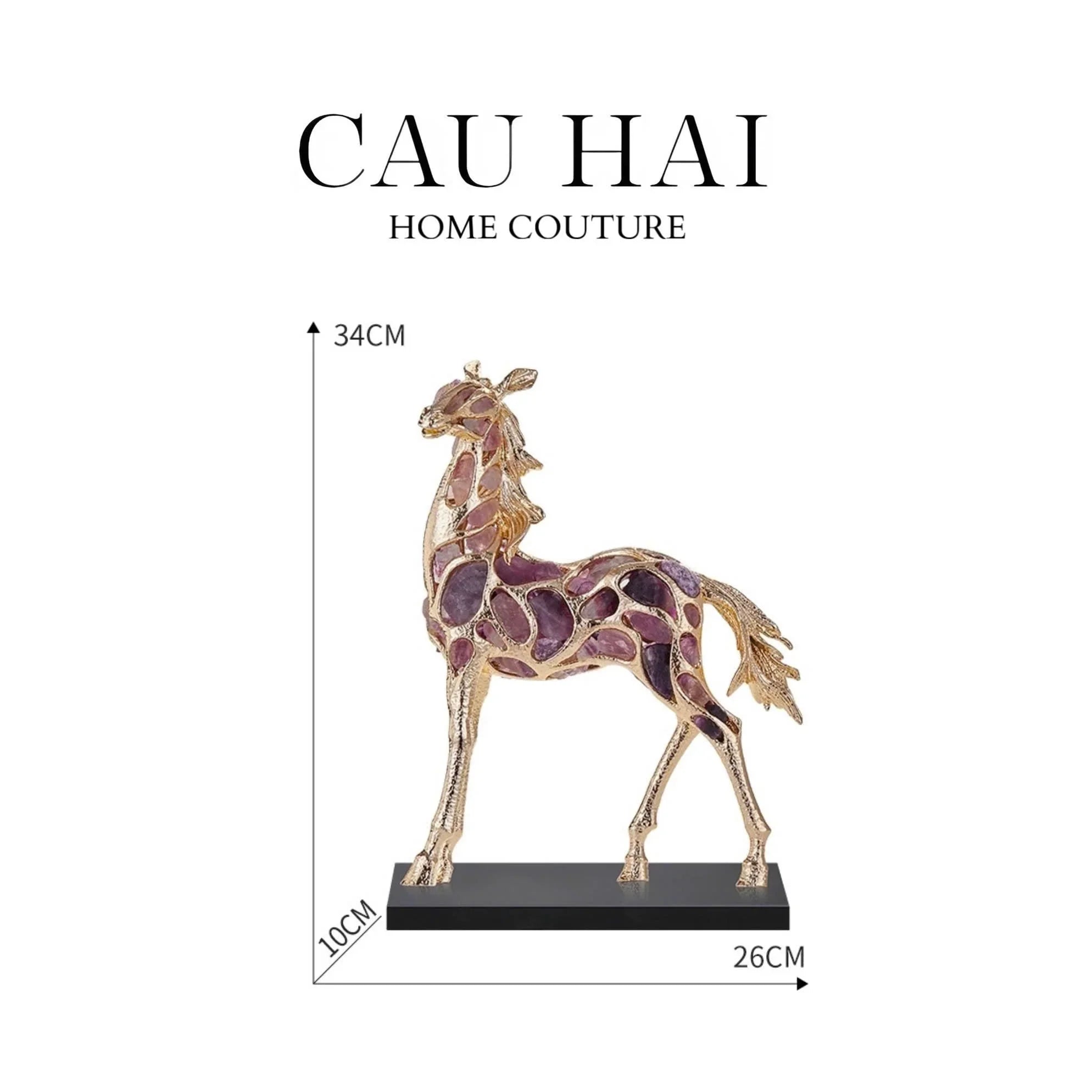 Maison Couture - Tượng Ngựa Đồng Đá Thạch Anh Tím - Thiên Mã Sentinel Prime Améthyste Stallion Équestre - 10x26x37-TƯỢNG TRANG TRÍ-CẬU HAI HOME DECOR