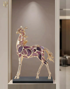 Maison Couture - Tượng Ngựa Đồng Đá Thạch Anh Tím - Thiên Mã Sentinel Prime Améthyste Stallion Équestre - 10x26x37-TƯỢNG TRANG TRÍ-CẬU HAI HOME DECOR