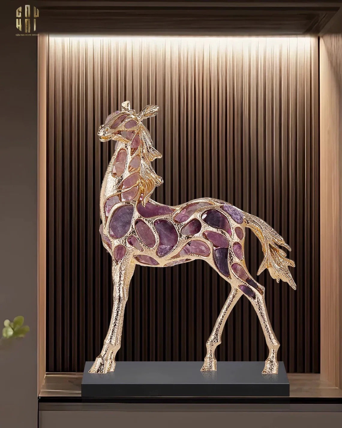 Maison Couture - Tượng Ngựa Đồng Đá Thạch Anh Tím - Thiên Mã Sentinel Prime Améthyste Stallion Équestre - 10x26x37-TƯỢNG TRANG TRÍ-CẬU HAI HOME DECOR
