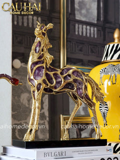 Maison Couture - Tượng Ngựa Đồng Đá Thạch Anh Tím - Thiên Mã Sentinel Prime Améthyste Stallion Équestre - 10x26x37-TƯỢNG TRANG TRÍ-CẬU HAI HOME DECOR