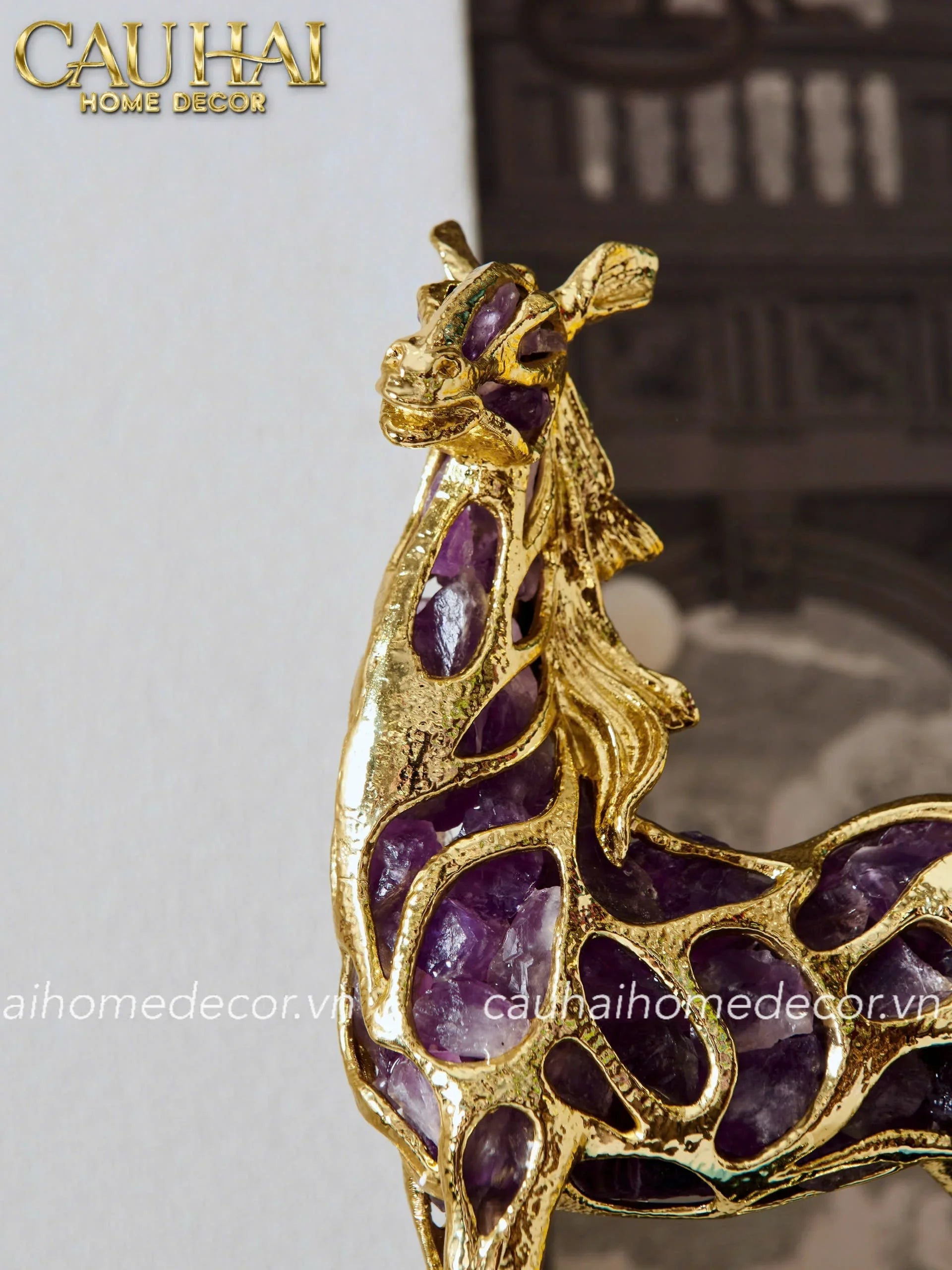 Maison Couture - Tượng Ngựa Đồng Đá Thạch Anh Tím - Thiên Mã Sentinel Prime Améthyste Stallion Équestre - 10x26x37-TƯỢNG TRANG TRÍ-CẬU HAI HOME DECOR