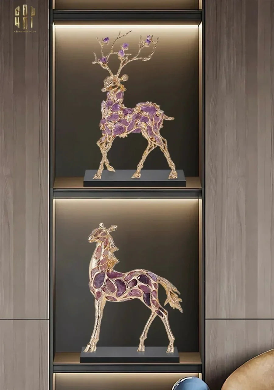 Maison Couture - Tượng Ngựa Đồng Đá Thạch Anh Tím - Thiên Mã Sentinel Prime Améthyste Stallion Équestre - 10x26x37-TƯỢNG TRANG TRÍ-CẬU HAI HOME DECOR