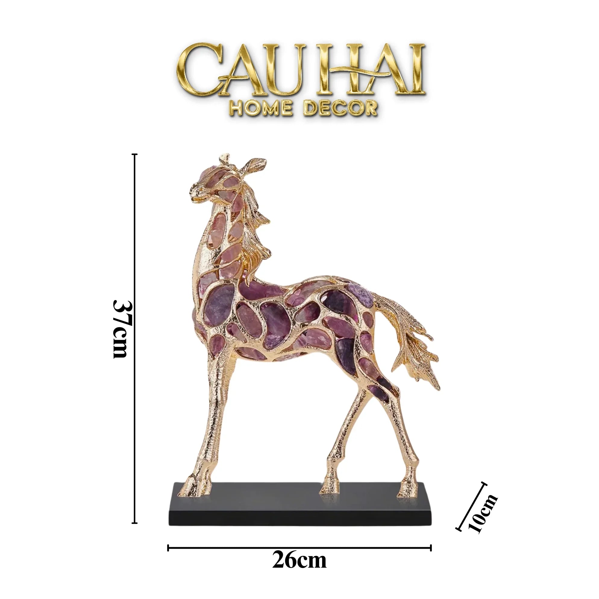 Maison Couture - Tượng Ngựa Đồng Đá Thạch Anh Tím - Thiên Mã Sentinel Prime Améthyste Stallion Équestre - 10x26x37-TƯỢNG TRANG TRÍ-CẬU HAI HOME DECOR