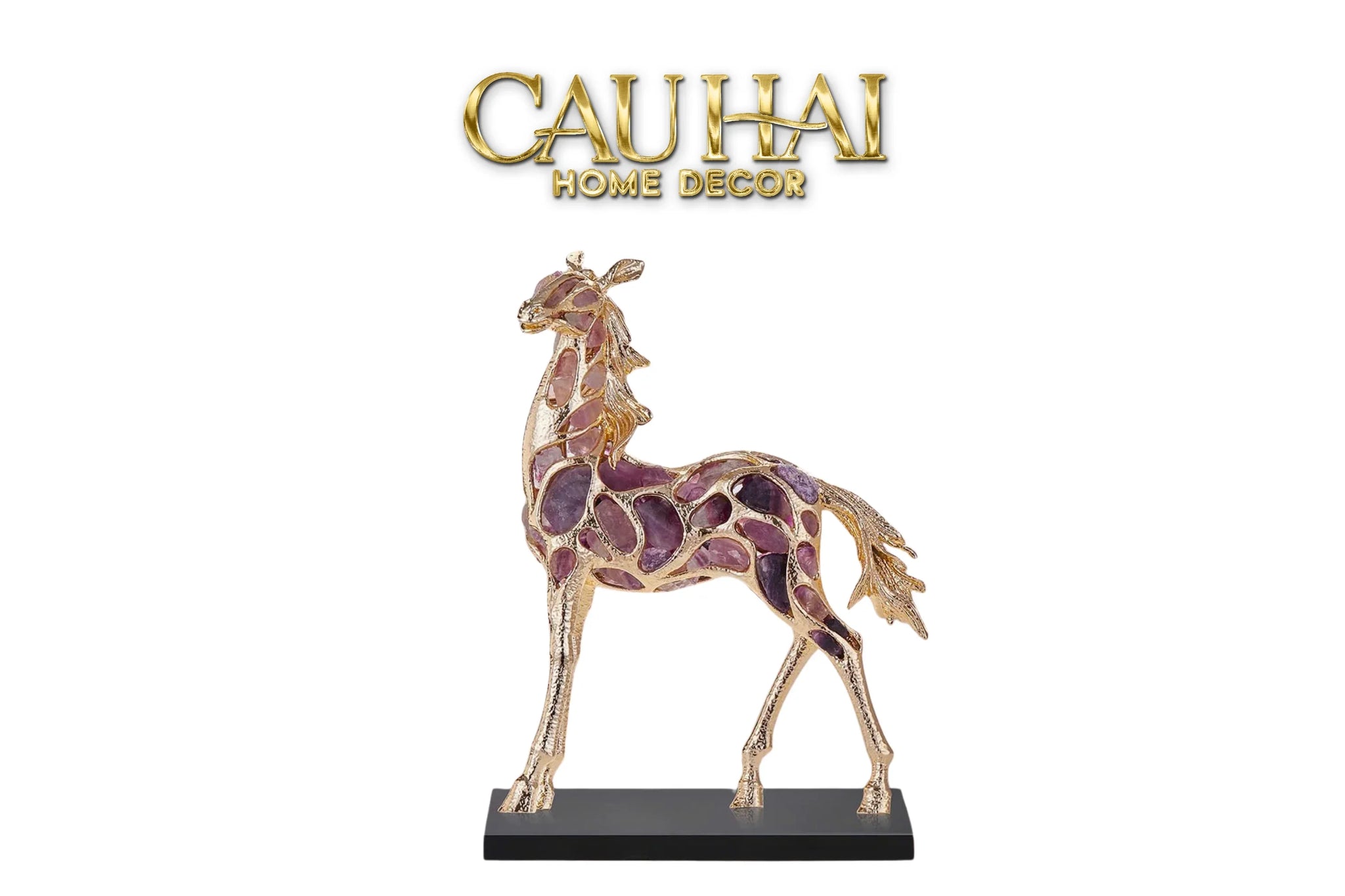 Maison Couture - Tượng Ngựa Đồng Đá Thạch Anh Tím - Thiên Mã Sentinel Prime Améthyste Stallion Équestre - 10x26x37-TƯỢNG TRANG TRÍ-CẬU HAI HOME DECOR