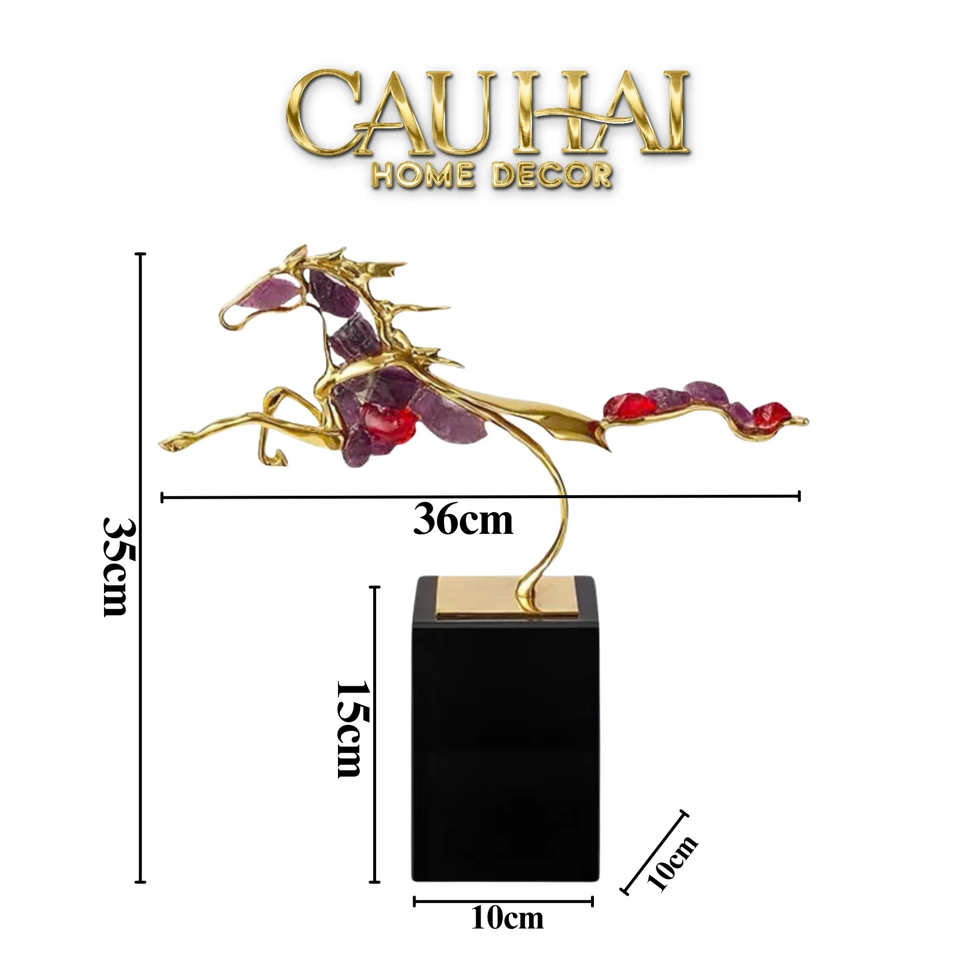Maison Couture - Tượng Ngựa Đồng Thạch Anh Tím Améthyste Aurélion Ascendant Stallion H35-TƯỢNG TRANG TRÍ-CẬU HAI HOME DECOR