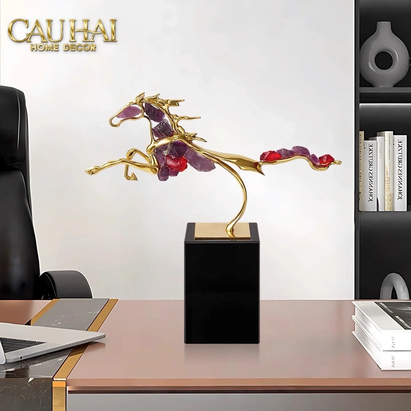 Maison Couture - Tượng Ngựa Đồng Thạch Anh Tím Améthyste Aurélion Ascendant Stallion H35-TƯỢNG TRANG TRÍ-CẬU HAI HOME DECOR