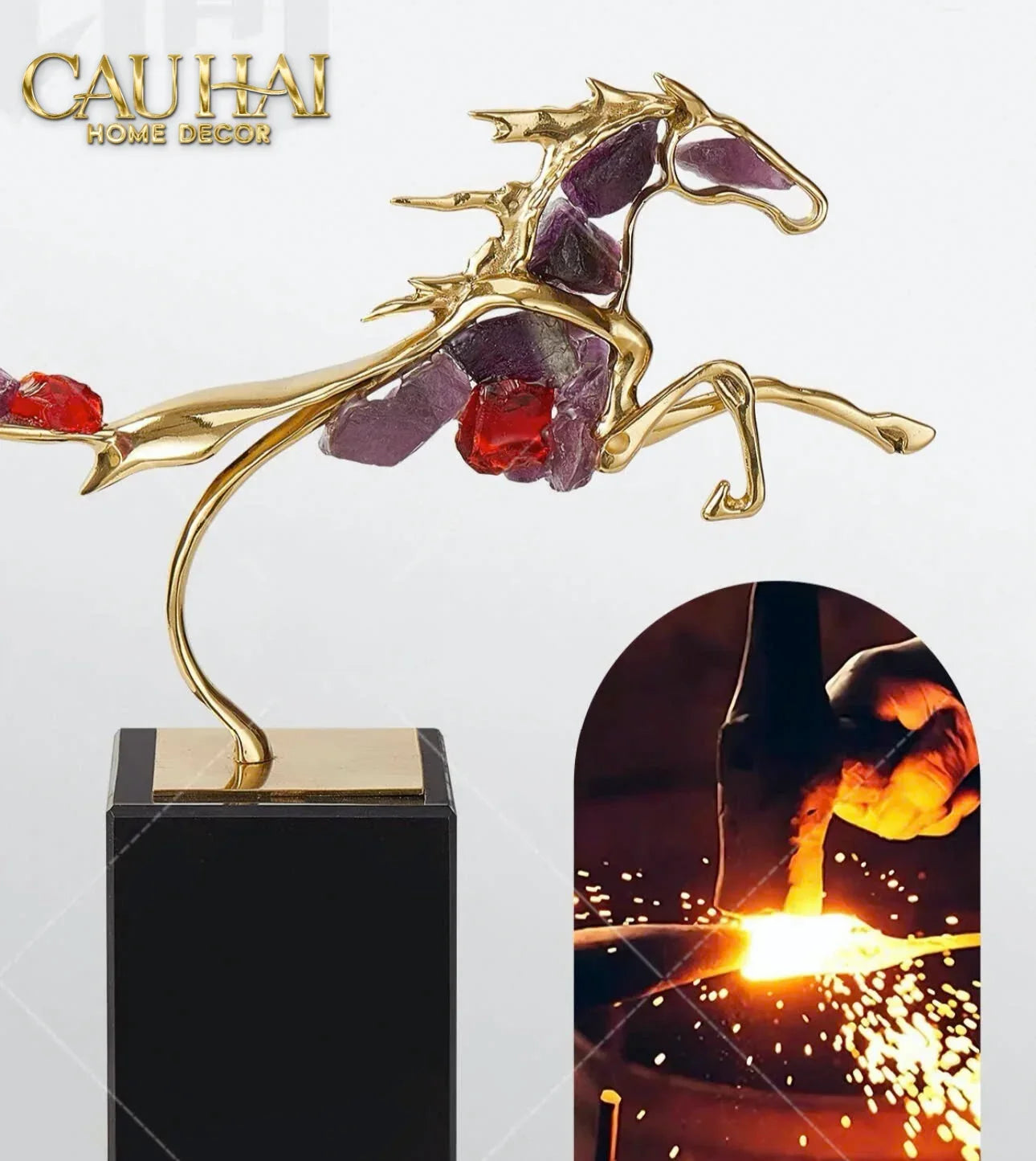 Maison Couture - Tượng Ngựa Đồng Thạch Anh Tím Améthyste Aurélion Ascendant Stallion H35-CẬU HAI HOME DECOR