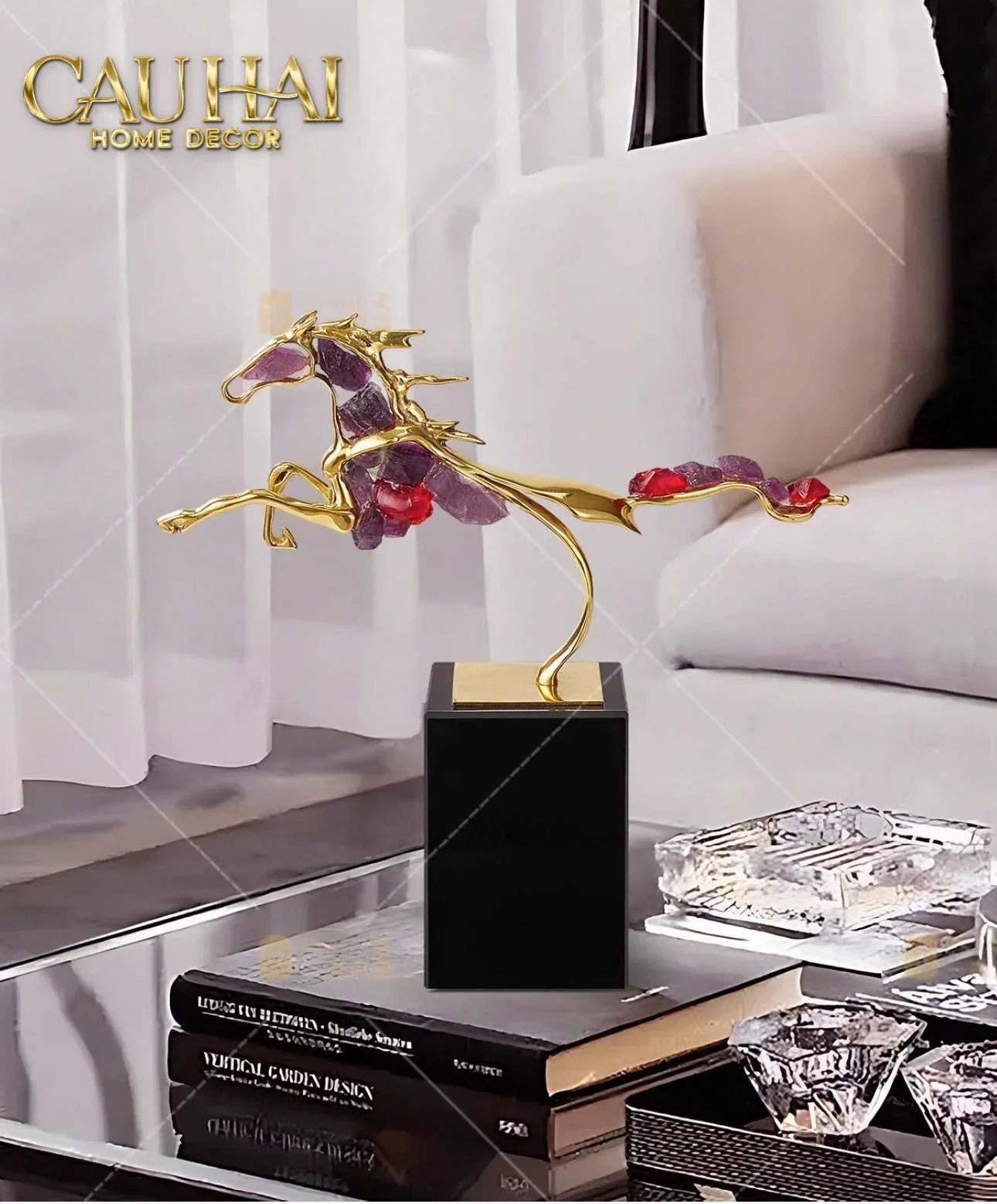 Maison Couture - Tượng Ngựa Đồng Thạch Anh Tím Améthyste Aurélion Ascendant Stallion H35-CẬU HAI HOME DECOR