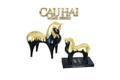 Maison Couture - Tượng Ngựa Gốm Mun Mài Dát Vàng Noir Laqué Feuille d’Or Tang Horse H24/H36-CẬU HAI HOME DECOR
