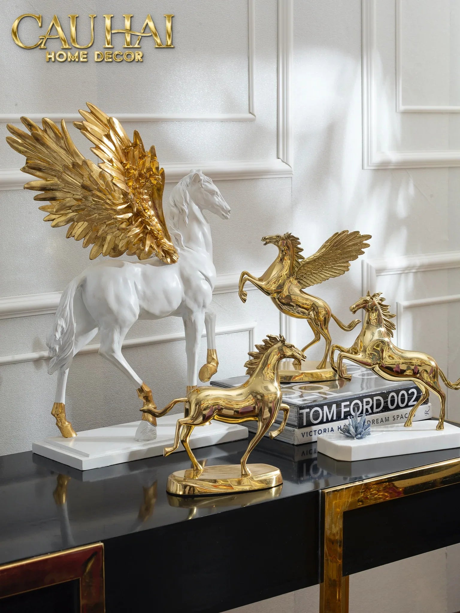 Maison Couture - Tượng Ngựa Phi Bằng Đồng Đá Thạch Anh Xanh - Brasson Quartz Royale Paladin 27x26x10-TƯỢNG TRANG TRÍ-CẬU HAI HOME DECOR