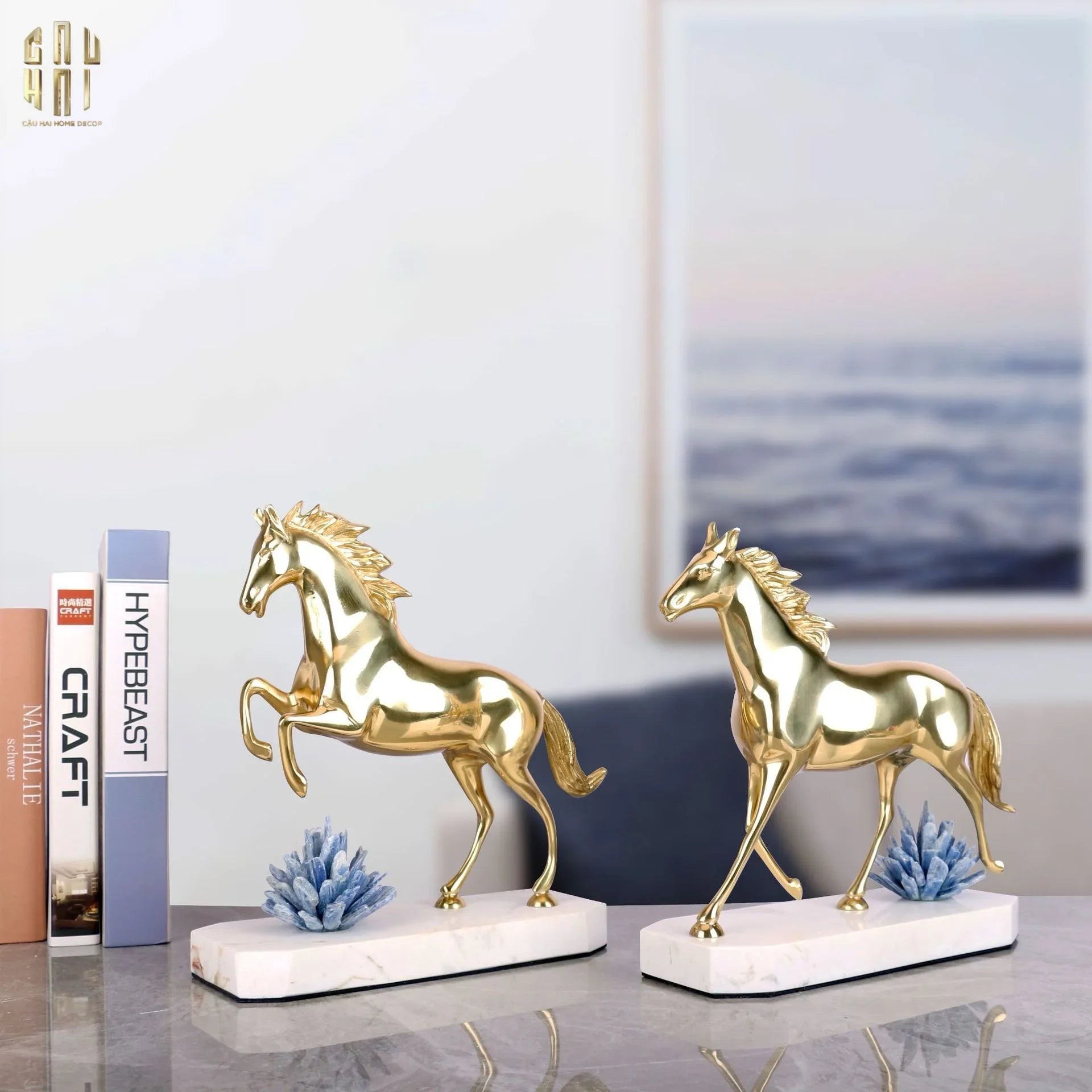 Maison Couture - Tượng Ngựa Phi Bằng Đồng Đá Thạch Anh Xanh - Brasson Quartz Royale Paladin 27x26x10-TƯỢNG TRANG TRÍ-CẬU HAI HOME DECOR