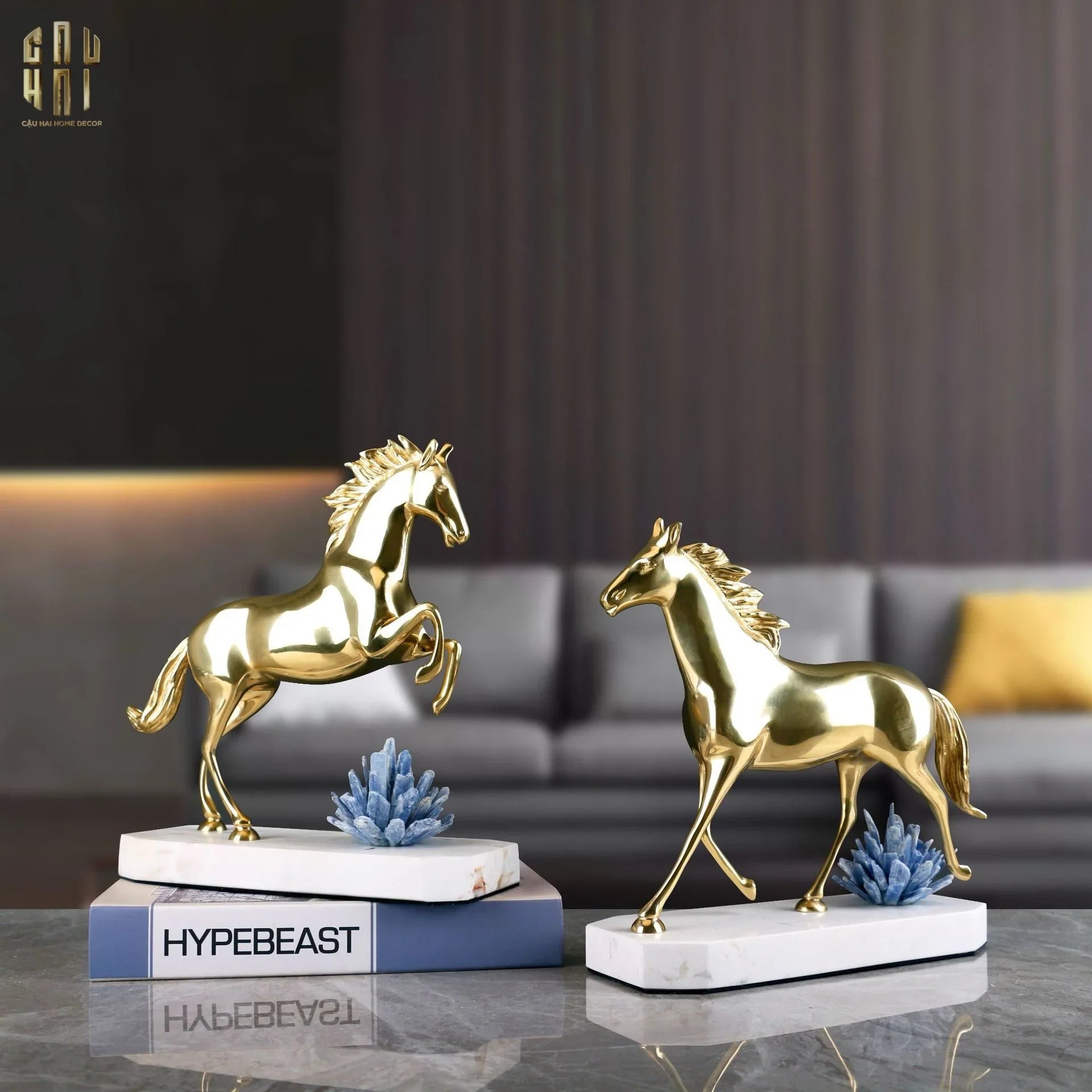 Maison Couture - Tượng Ngựa Phi Bằng Đồng Đá Thạch Anh Xanh - Brasson Quartz Royale Paladin 27x26x10-TƯỢNG TRANG TRÍ-CẬU HAI HOME DECOR