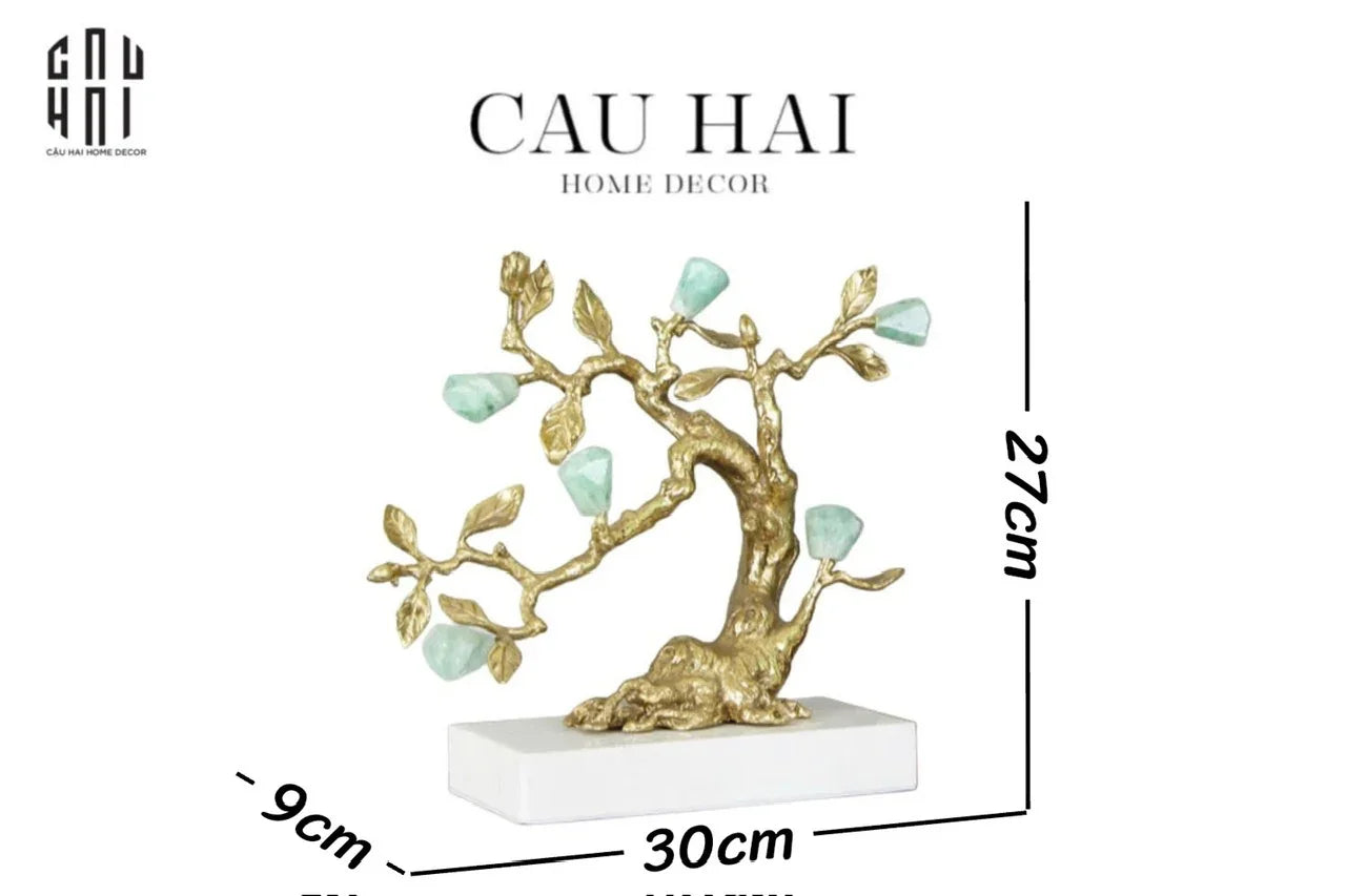 Maison Couture - Tượng Nhân Sâm Bằng Đồng Đá Thạch Anh Xanh - Brasson Aventurine Quartz - Root Of Eternity 9x30x27-TƯỢNG TRANG TRÍ-CẬU HAI HOME DECOR