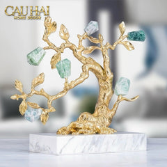 Maison Couture - Tượng Nhân Sâm Bằng Đồng Đá Thạch Anh Xanh - Brasson Aventurine Quartz - Root Of Eternity 9x30x27-TƯỢNG TRANG TRÍ-CẬU HAI HOME DECOR