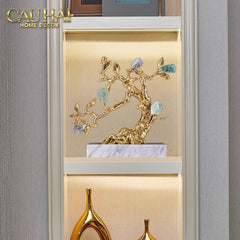 Maison Couture - Tượng Nhân Sâm Bằng Đồng Đá Thạch Anh Xanh - Brasson Aventurine Quartz - Root Of Eternity 9x30x27-TƯỢNG TRANG TRÍ-CẬU HAI HOME DECOR