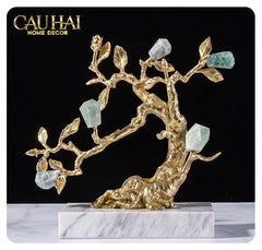 Maison Couture - Tượng Nhân Sâm Bằng Đồng Đá Thạch Anh Xanh - Brasson Aventurine Quartz - Root Of Eternity 9x30x27-TƯỢNG TRANG TRÍ-CẬU HAI HOME DECOR