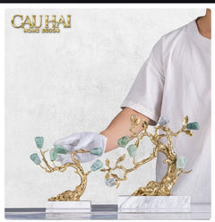Maison Couture - Tượng Nhân Sâm Bằng Đồng Đá Thạch Anh Xanh - Brasson Aventurine Quartz - Root Of Eternity 9x30x27-TƯỢNG TRANG TRÍ-CẬU HAI HOME DECOR