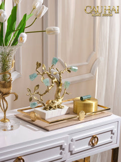 Maison Couture - Tượng Nhân Sâm Bằng Đồng Đá Thạch Anh Xanh - Brasson Aventurine Quartz - Root Of Eternity 9x30x27-TƯỢNG TRANG TRÍ-CẬU HAI HOME DECOR