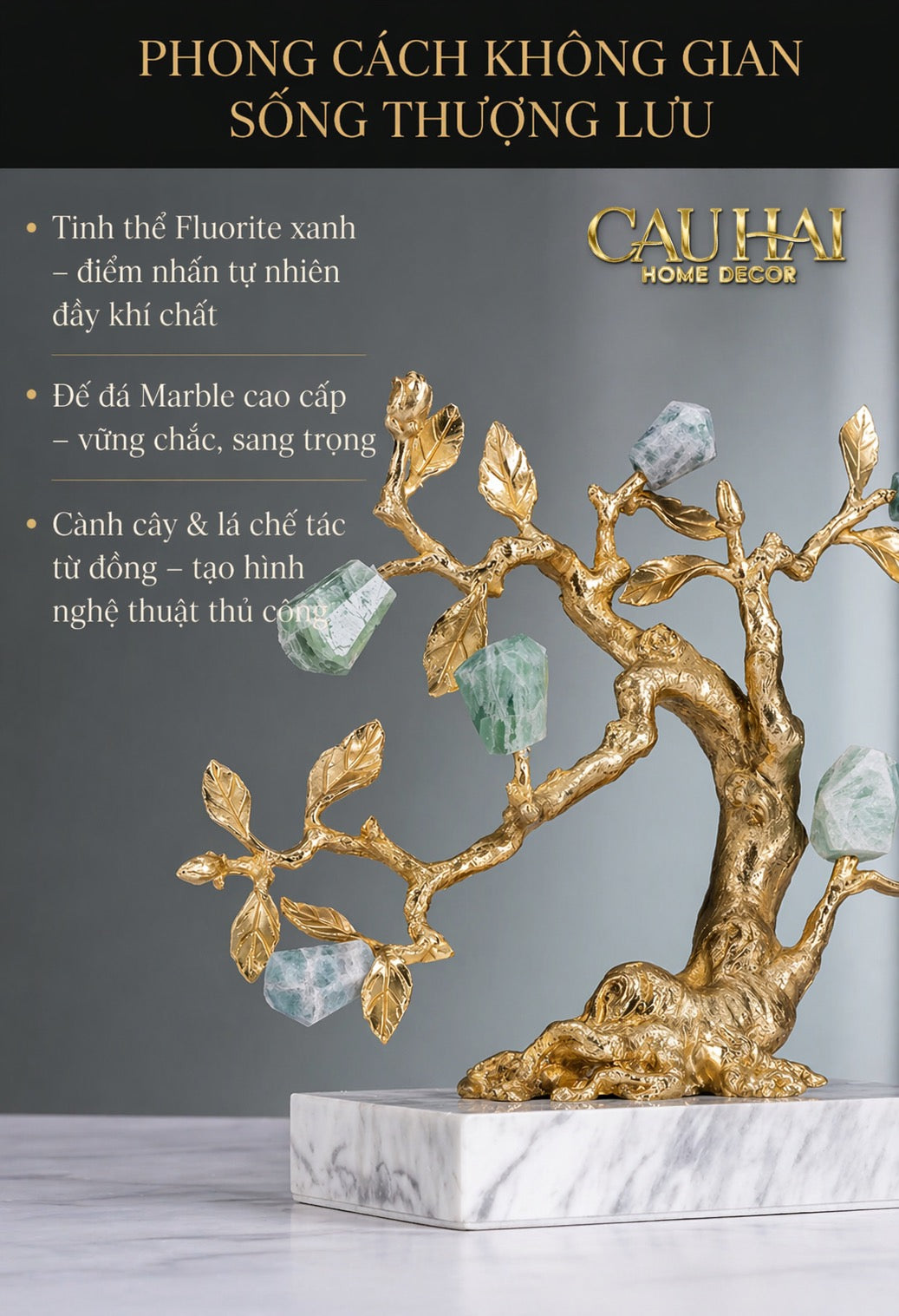 Maison Couture - Tượng Nhân Sâm Bằng Đồng Đá Thạch Anh Xanh - Brasson Aventurine Quartz - Root Of Eternity 9x30x27-TƯỢNG TRANG TRÍ-CẬU HAI HOME DECOR