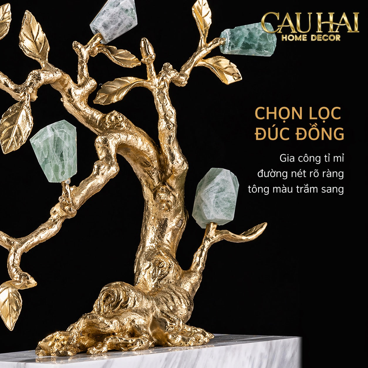 Maison Couture - Tượng Nhân Sâm Bằng Đồng Đá Thạch Anh Xanh - Brasson Aventurine Quartz - Root Of Eternity 9x30x27-TƯỢNG TRANG TRÍ-CẬU HAI HOME DECOR