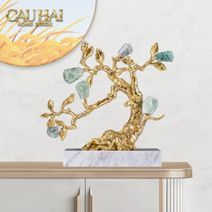 Maison Couture - Tượng Nhân Sâm Bằng Đồng Đá Thạch Anh Xanh - Brasson Aventurine Quartz - Root Of Eternity 9x30x27-TƯỢNG TRANG TRÍ-CẬU HAI HOME DECOR