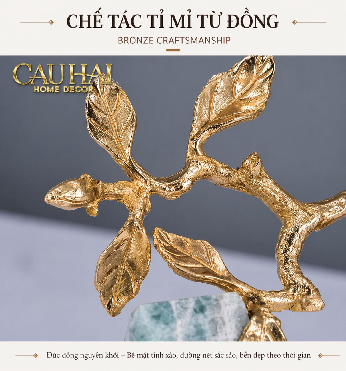 Maison Couture - Tượng Nhân Sâm Bằng Đồng Đá Thạch Anh Xanh - Brasson Aventurine Quartz - Root Of Eternity 9x30x27-TƯỢNG TRANG TRÍ-CẬU HAI HOME DECOR