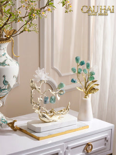 Maison Couture - Tượng Nhân Sâm Bằng Đồng Đá Thạch Anh Xanh - Brasson Aventurine Quartz - Root Of Eternity 9x30x27-TƯỢNG TRANG TRÍ-CẬU HAI HOME DECOR