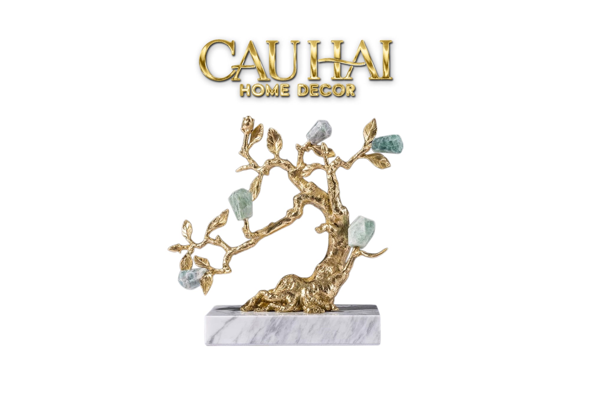 Maison Couture - Tượng Nhân Sâm Bằng Đồng Đá Thạch Anh Xanh - Brasson Aventurine Quartz - Root Of Eternity 9x30x27-TƯỢNG TRANG TRÍ-CẬU HAI HOME DECOR