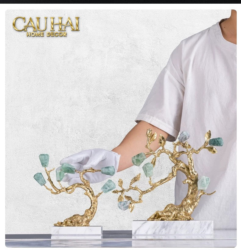 Maison Couture - Tượng Nhân Sâm Bằng Đồng Đá Thạch Anh Xanh - Brasson Aventurine Quartz - Root Of Eternity 9x30x27-CẬU HAI HOME DECOR