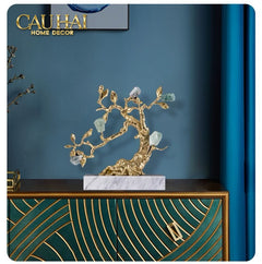 Maison Couture - Tượng Nhân Sâm Bằng Đồng Đá Thạch Anh Xanh - Brasson Aventurine Quartz - Root Of Eternity 9x30x27-CẬU HAI HOME DECOR