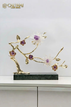 Maison Couture - Tượng Nhánh Cây Bằng Đồng Đá Thạch Anh Trắng White Quartz Harmony Amethyst Blooming 25x40-TƯỢNG TRANG TRÍ-CẬU HAI HOME DECOR