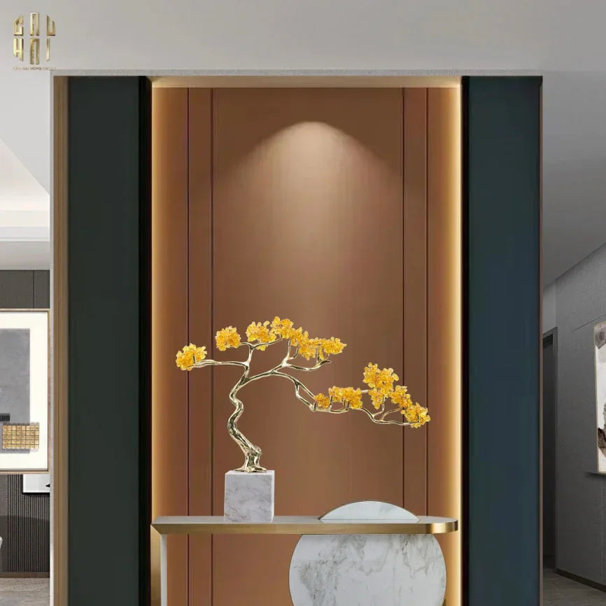 Maison Couture - Tượng Nhánh Cây Bonsai Thân Đồng Đá Pha Lê Vàng Lux Zen "Tree Of Light" 15x55x35-TƯỢNG TRANG TRÍ-CẬU HAI HOME DECOR