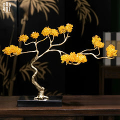 Maison Couture - Tượng Nhánh Cây Bonsai Thân Đồng Đá Pha Lê Vàng Lux Zen "Tree Of Light" 15x55x35-TƯỢNG TRANG TRÍ-CẬU HAI HOME DECOR