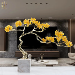 Maison Couture - Tượng Nhánh Cây Bonsai Thân Đồng Đá Pha Lê Vàng Lux Zen "Tree Of Light" 15x55x35-TƯỢNG TRANG TRÍ-CẬU HAI HOME DECOR