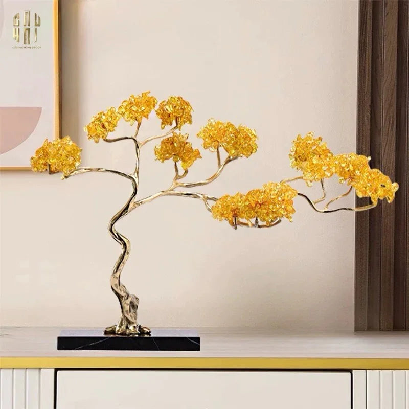 Maison Couture - Tượng Nhánh Cây Bonsai Thân Đồng Đá Pha Lê Vàng Lux Zen "Tree Of Light" 15x55x35-TƯỢNG TRANG TRÍ-CẬU HAI HOME DECOR