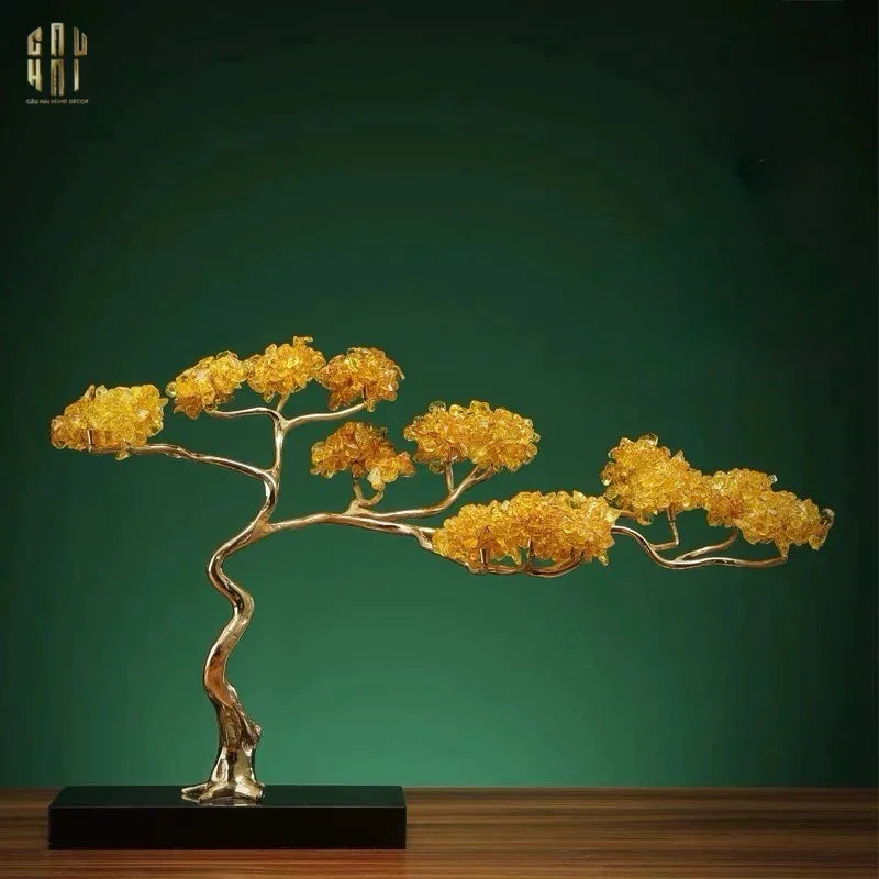 Maison Couture - Tượng Nhánh Cây Bonsai Thân Đồng Đá Pha Lê Vàng Lux Zen "Tree Of Light" 15x55x35-CẬU HAI HOME DECOR