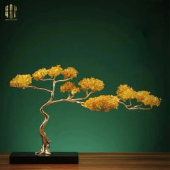 Maison Couture - Tượng Nhánh Cây Bonsai Thân Đồng Đá Pha Lê Vàng Lux Zen "Tree Of Light" 15x55x35-CẬU HAI HOME DECOR