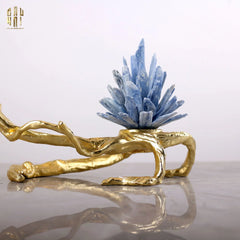 Maison Couture - Tượng Nhánh Cây Cánh Cung Bằng Đồng Đá Thạch Anh Blue Quartz 15x28x36-TƯỢNG TRANG TRÍ-CẬU HAI HOME DECOR
