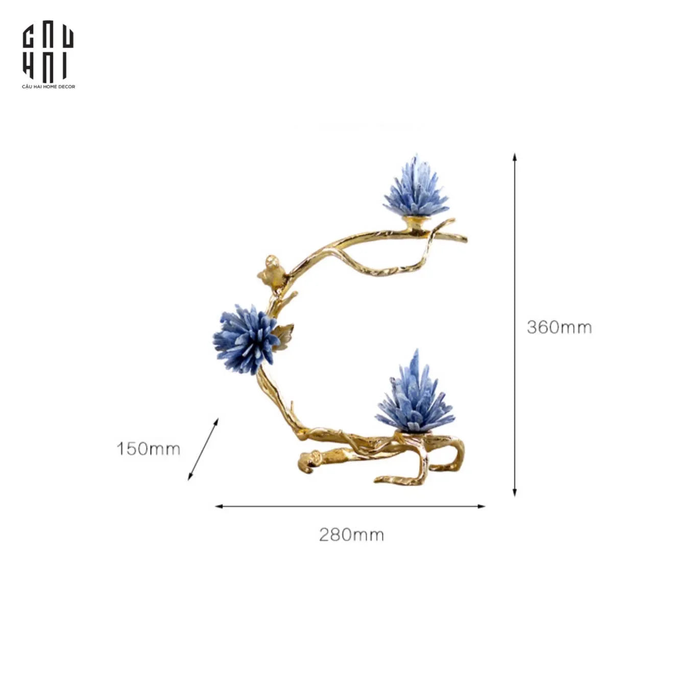 Maison Couture - Tượng Nhánh Cây Cánh Cung Bằng Đồng Đá Thạch Anh Blue Quartz 15x28x36-TƯỢNG TRANG TRÍ-CẬU HAI HOME DECOR